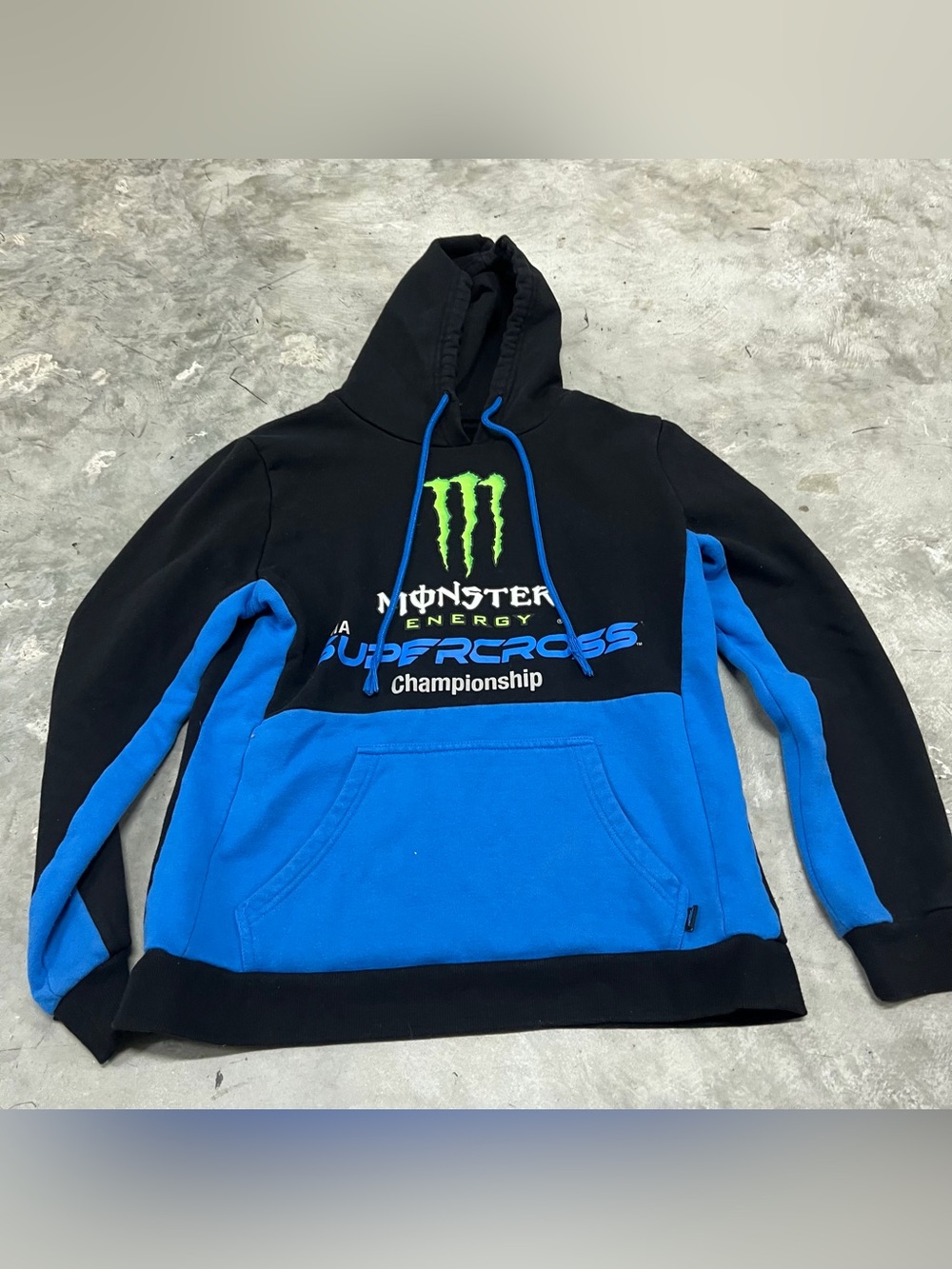 Monster Energy X Supercross Boys Black/Blue Pullover Hoodie Sweatshirt Size L